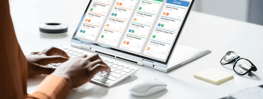 Integrated tools for project management on laptop screen